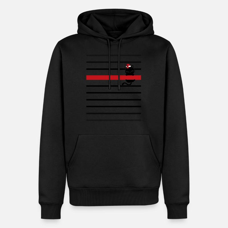 Marinière noire bande rouge chatte fleur noël - Sweat à capuche Premium bio Homme - noir