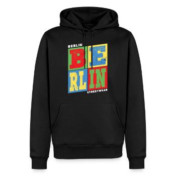 Berlin Deutschland Stadt Bunt Skyline Heimat - Männer Premium Bio Hoodie - Schwarz - Vorne - Nico (187cm)