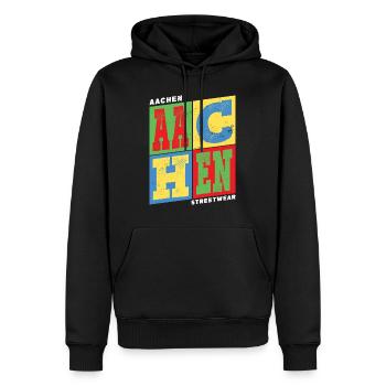 Aachen Deutschland Stadt Bunt Skyline Heimat - Männer Premium Bio Hoodie - Schwarz - Vorne - Nico (187cm)