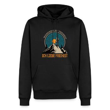 Spruch Wandern ist Freiheit / Ich liebe Freiheit - Männer Premium Bio Hoodie - Schwarz - Vorne - Nico (187cm)