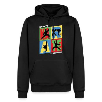 Karaté, Karatéka, arts martiaux, Combats, Sports - Sweat à capuche Premium bio Homme - noir - Devant - Nico (187cm)