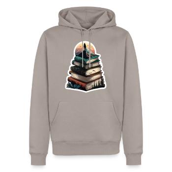 Le défi de la montagne de livres - Sweat à capuche Premium bio Homme - taupe - Devant - Nico (187cm)