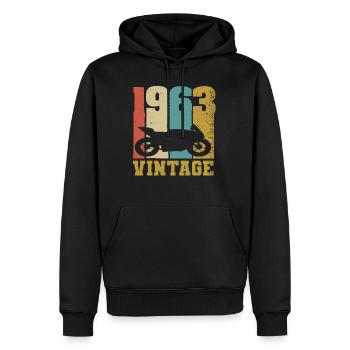 1963 motorcycle vintage - Men’s Premium Organic Hoodie - black - Front - Nico (187cm)