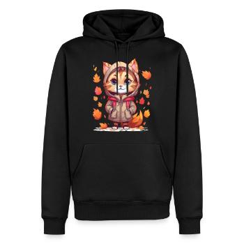 Süße Katze mit Hoodie im Herbst - Männer Premium Bio Hoodie - Schwarz - Vorne - Nico (187cm)