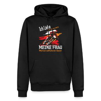 Motorrad Motocross Biker - Ich liebe meine Frau - Männer Premium Bio Hoodie - Schwarz - Vorne - Nico (187cm)