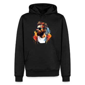 Colorful Art: Mann mit Bart - Männer Premium Bio Hoodie - Schwarz - Vorne - Nico (187cm)