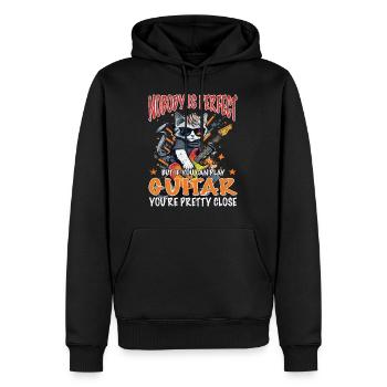 Gitarre Katze - Niemand ist perfekt - Gitarrist - Männer Premium Bio Hoodie - Schwarz - Vorne - Nico (187cm)
