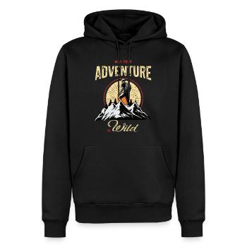 möge Dein Abenteuer wild werden - Wandern Berge - Männer Premium Bio Hoodie - Schwarz - Vorne - Nico (187cm)