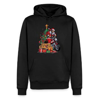 Weihnachten Santa Claus Nikolaus Motorrad - Männer Premium Bio Hoodie - Schwarz - Vorne - Nico (187cm)