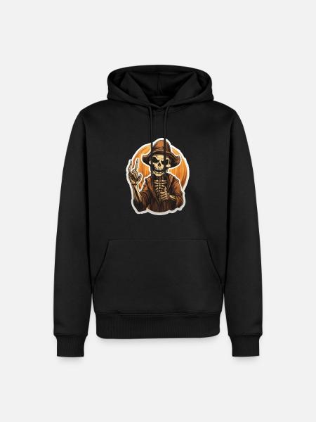 "Creepy Command: Halloween's Skeleton Sentinel - Männer Premium Bio Hoodie - Schwarz