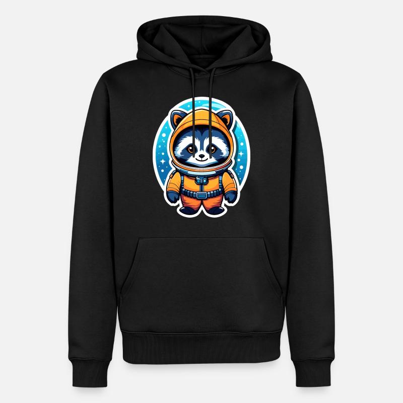 Waschbär Astronaut Illustration - Männer Premium Bio Hoodie - Schwarz