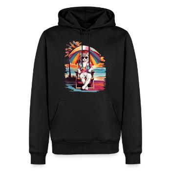 KATZENSTRANDZEIT, KATZENURLAUB UND SOMMERSTIMMUNG - Männer Premium Bio Hoodie - Schwarz - Vorne - Nico (187cm)