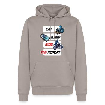 Manger Dormir Ride Répéter Moto & Biker Citation - Sweat à capuche Premium bio Homme - taupe - Devant - Nico (187cm)