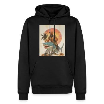 Pitbull Rides Shark Dog Comic Style - Men’s Premium Organic Hoodie - black - Front - Nico (187cm)
