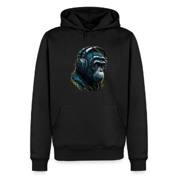 Erlebe den Gorilla Groove - Männer Premium Bio Hoodie - Schwarz - Vorne - Nico (187cm)