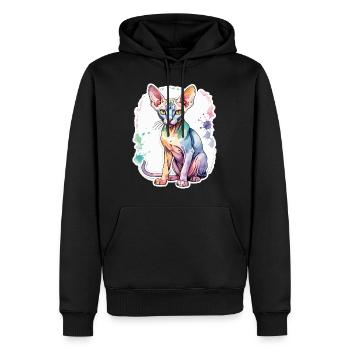 Sphynx Katze Wasserfarben - Männer Premium Bio Hoodie - Schwarz - Vorne - Nico (187cm)