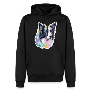 Border Collie Aquarelles - Sweat à capuche Premium bio Homme - noir - Devant - Nico (187cm)
