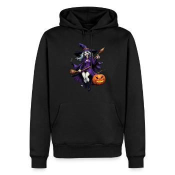 Halloween - Witch with Broom Horror with Pumpkin - Men’s Premium Organic Hoodie - black - Front - Nico (187cm)