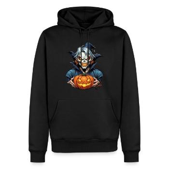 Halloween squelette crâne horreur avec citrouille - Sweat à capuche Premium bio Homme - noir - Devant - Nico (187cm)