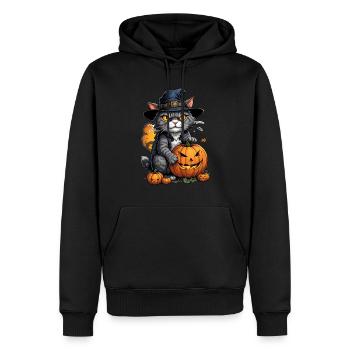 Chat d’Halloween avec citrouille - Sweat à capuche Premium bio Homme - noir - Devant - Nico (187cm)