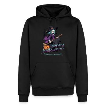 Niedliche Hexe mit Besen und Fledermäusen - Männer Premium Bio Hoodie - Schwarz - Vorne - Nico (187cm)