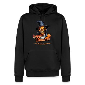 Halloween Pumpkin Head with Witch Hat - Men’s Premium Organic Hoodie - black - Front - Nico (187cm)