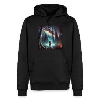 Astronaute Ciel étoilé Forêt Cosmos Art Surréaliste - Sweat à capuche Premium bio Homme - noir - Devant - Nico (187cm)