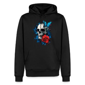Crâne, Crâne, Papillon, Rose, Fleur - Sweat à capuche Premium bio Homme - noir - Devant - Nico (187cm)