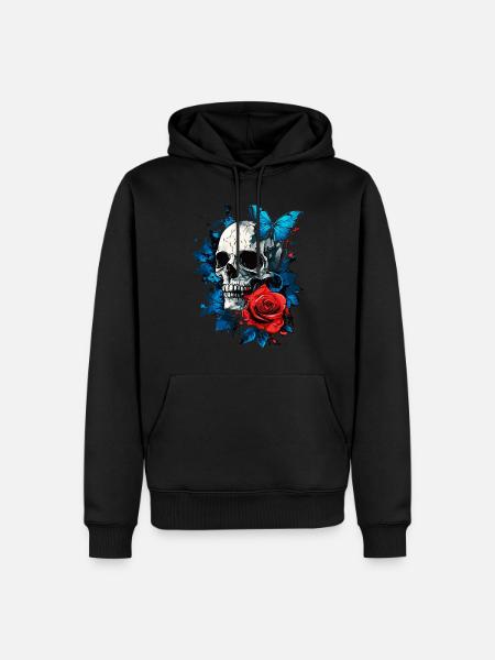 Skull Skull Butterfly Rose Flower - Men’s Premium Organic Hoodie - black