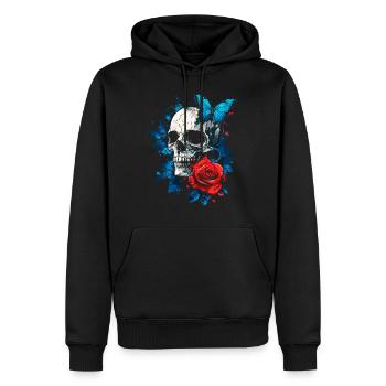 Totenkopf Totenschädel Schmetterling Rose Blume - Männer Premium Bio Hoodie - Schwarz - Vorne - Nico (187cm)
