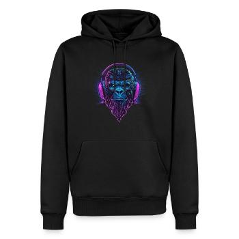 Gorilla with Headphones – Polygon Monkey with Beard - Men’s Premium Organic Hoodie - black - Front - Nico (187cm)