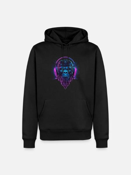 Gorilla with Headphones – Polygon Monkey with Beard - Men’s Premium Organic Hoodie - black