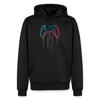 Manette de jeu rétro – Neon Gamer Design - Sweat à capuche Premium bio Homme - noir - Devant - Nico (187cm)