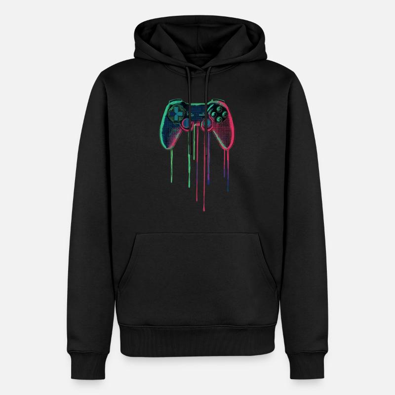 Retro Gaming Controller – Neon Gamer Design - Männer Premium Bio Hoodie - Schwarz