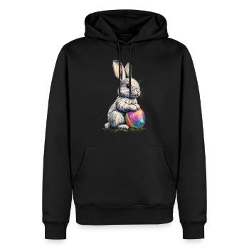 Lapin de Pâques mignon et câlin avec un œuf de Pâques coloré - Sweat à capuche Premium bio Homme - noir - Devant - Nico (187cm)