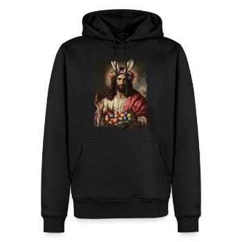 Jésus-Christ à Pâques avec des œufs de Pâques - Sweat à capuche Premium bio Homme - noir - Devant - Nico (187cm)
