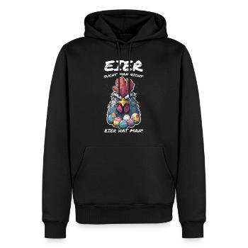 Eier sucht man nicht Hahn Ostern - Männer Premium Bio Hoodie - Schwarz - Vorne - Nico (187cm)