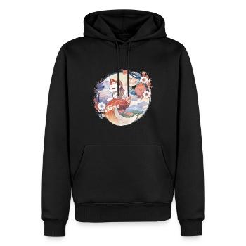 renard à neuf queues avec des fleurs artistique - Sweat à capuche Premium bio Homme - noir - Devant - Nico (187cm)