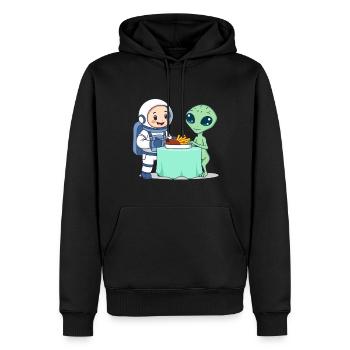 Astronaut and alien at dinner - Men’s Premium Organic Hoodie - black - Front - Nico (187cm)