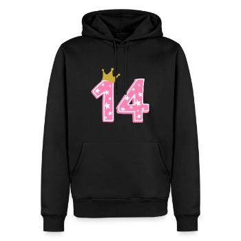 14 Krone 14ème anniversaire 14 ans - Sweat à capuche Premium bio Homme - noir - Devant - Nico (187cm)