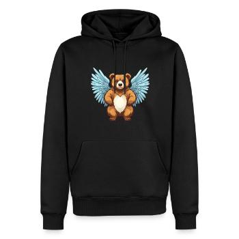 Braunbär mit Engelsflügeln - Männer Premium Bio Hoodie - Schwarz - Vorne - Nico (187cm)