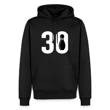 30 Bowling Bowler 30 - Sweat à capuche Premium bio Homme - noir - Devant - Nico (187cm)