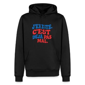 J’existe C’est déjà pas mal drôle rétro humour - Sweat à capuche Premium bio Homme - noir - Devant - Nico (187cm)