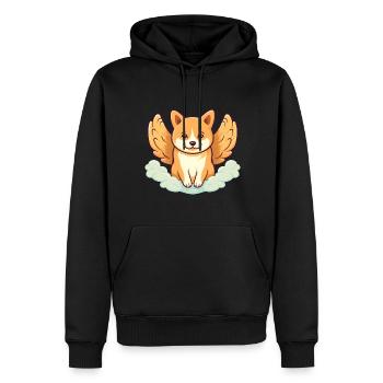 Shiba Inu dans les nuages avec des ailes d’ange - Sweat à capuche Premium bio Homme - noir - Devant - Nico (187cm)