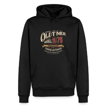 Oldtimer Modell 1975 - Geburtstag - Jahrgang - Männer Premium Bio Hoodie - Schwarz - Vorne - Nico (187cm)