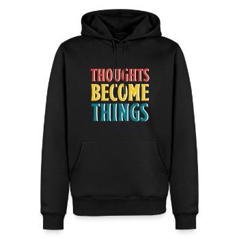 Gedanken werden Realität - Männer Premium Bio Hoodie - Schwarz - Vorne - Nico (187cm)