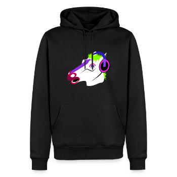 Lustiger Pferdekopf mit Kopfhörern - Männer Premium Bio Hoodie - Schwarz - Vorne - Nico (187cm)
