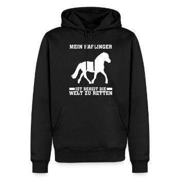 Haflinger Reiten - Männer Premium Bio Hoodie - Schwarz - Vorne - Nico (187cm)