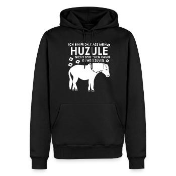 Huzule Spruch mit Pferd für Reiter - Männer Premium Bio Hoodie - Schwarz - Vorne - Nico (187cm)