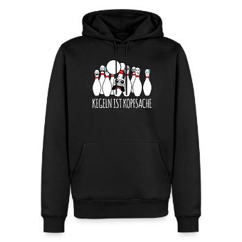 Kegeln ist Kopfsache - Männer Premium Bio Hoodie - Schwarz - Vorne - Nico (187cm)